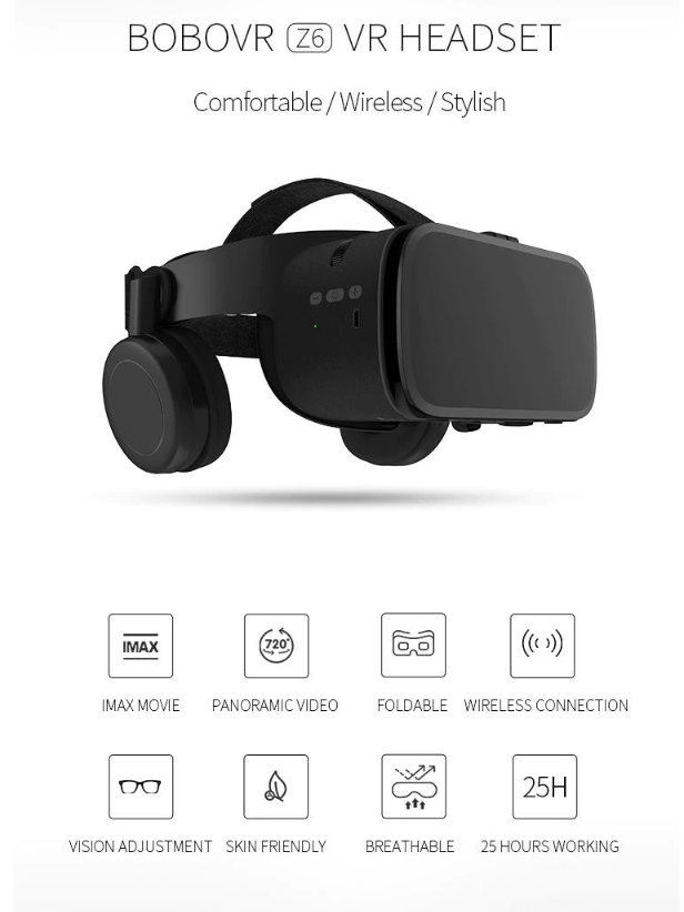 Bobo VR Bobovr Z6 가상 현실 안경 블루투스 헤드셋 장치 Viar Helmet 3D 렌즈 스마트 폰용 고글 스마트 폰 Vear